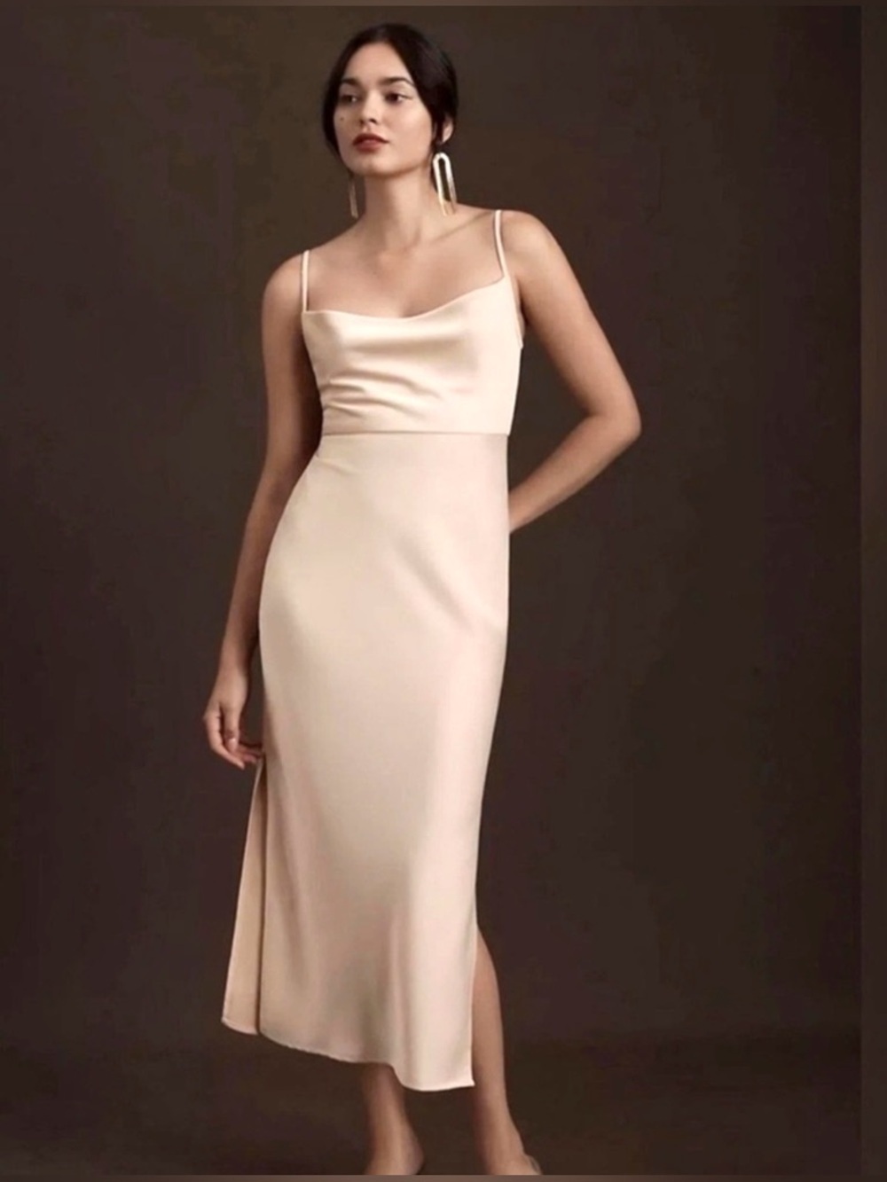 Sachin & Babi Cali Slip Dress 2 Champagne Cowl Neck Midi